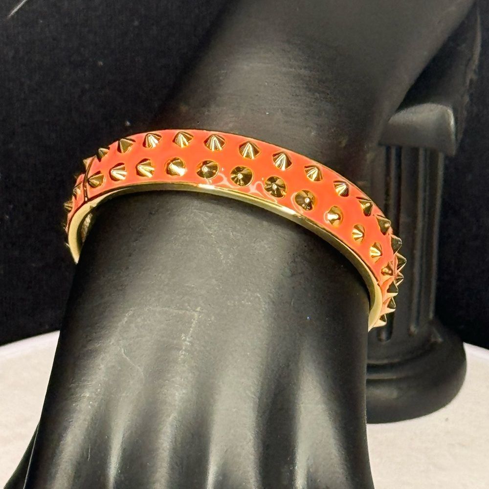 Coral Spiked Enamel Hinged Bangle Bracelet NWOT